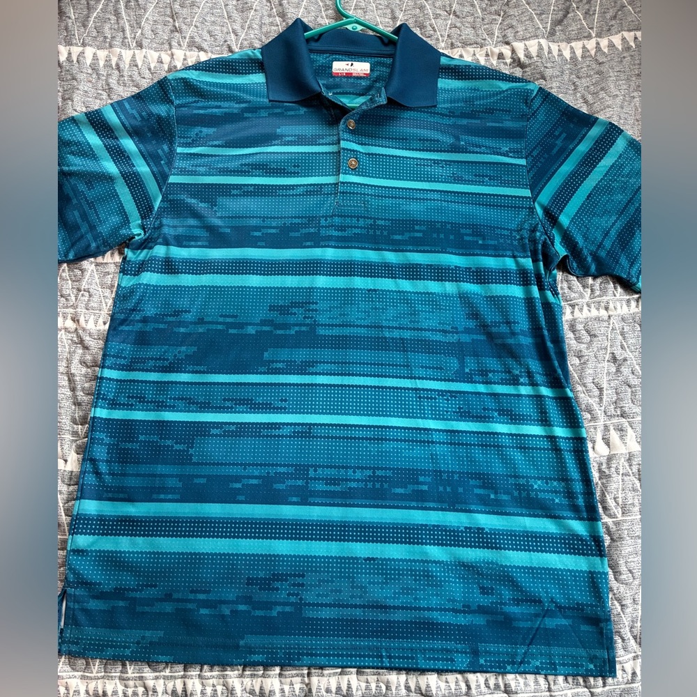 Men's Grand Slam Golf Blue Striped Polo Shirt Size large